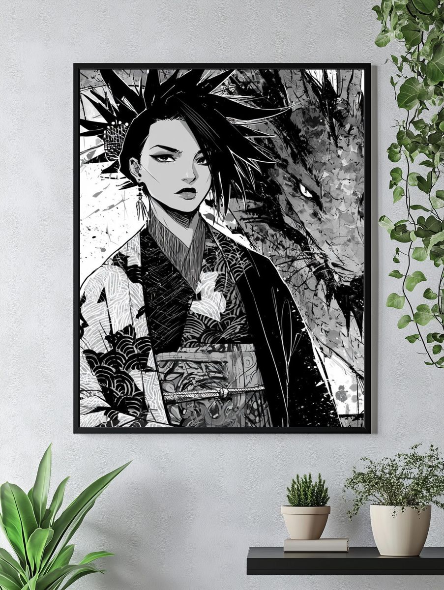 Geisha Dragon Ink Poster. — room view 4
