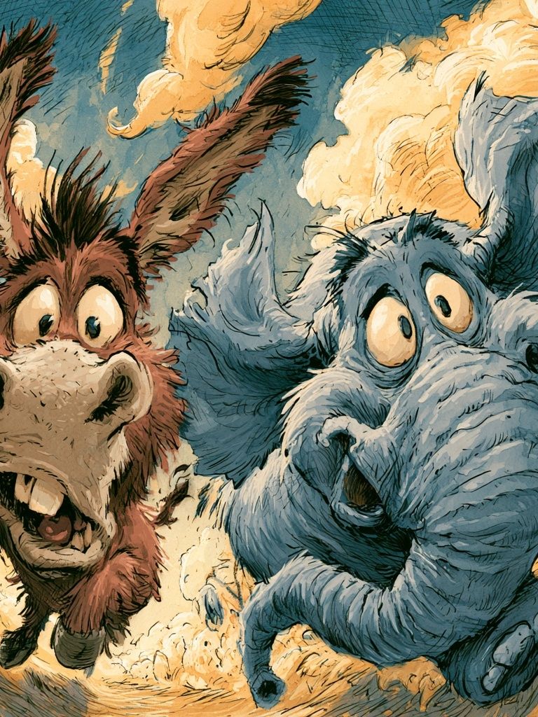 Flying Donkey Duo Illustration Poster. poster — animals art