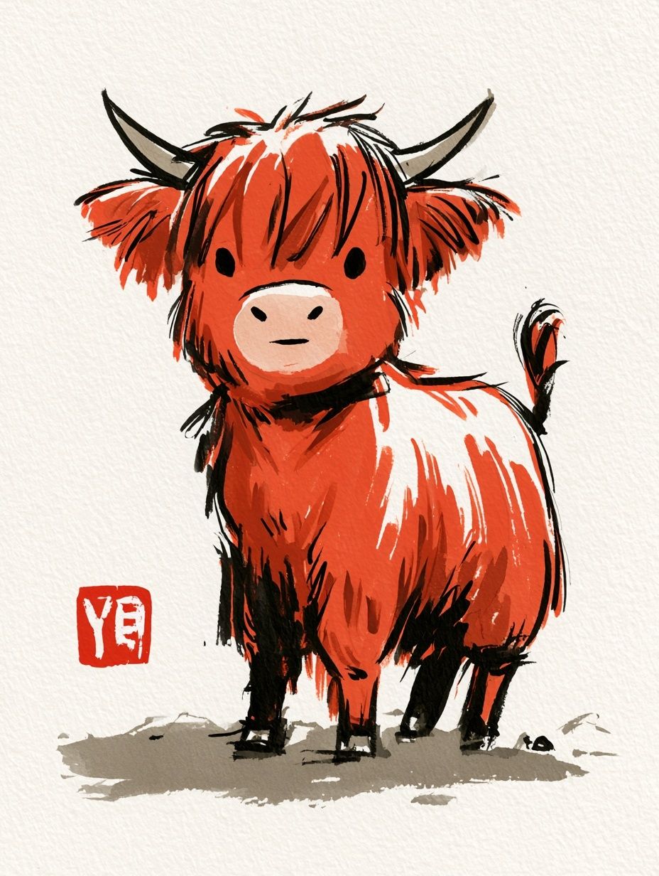 Cute Highland Cow Watercolor Poster. poster — animals art
