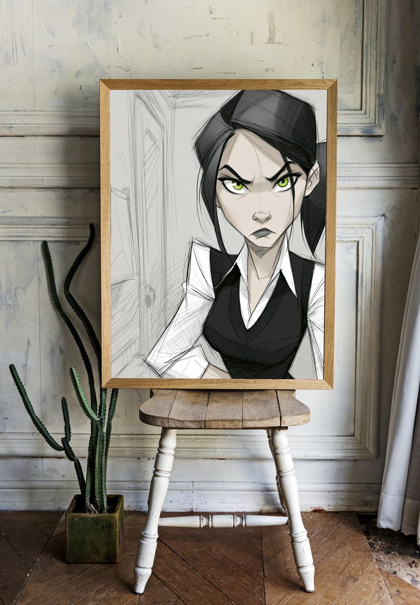 Angry Anime Girl Portrait Poster. — room view 1