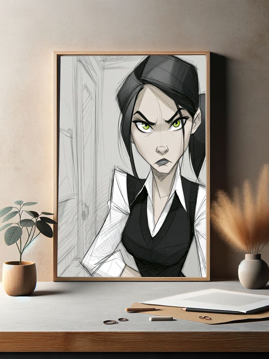 Angry Anime Girl Portrait Poster. — room view 2