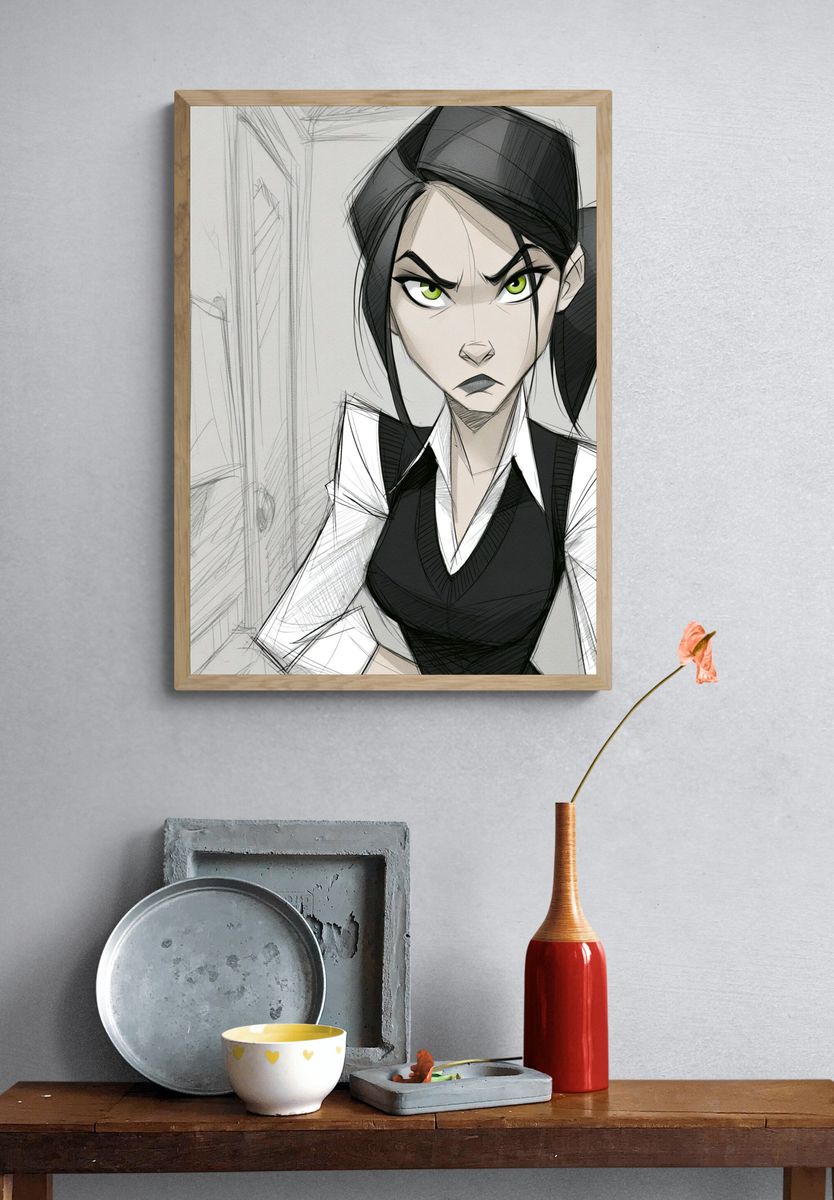 Angry Anime Girl Portrait Poster. — room view 3
