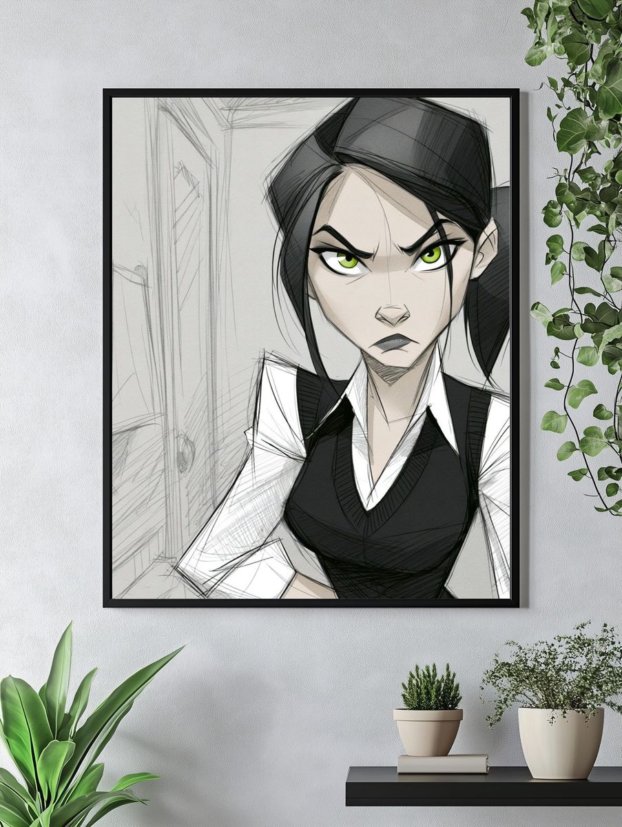 Angry Anime Girl Portrait Poster. — room view 4