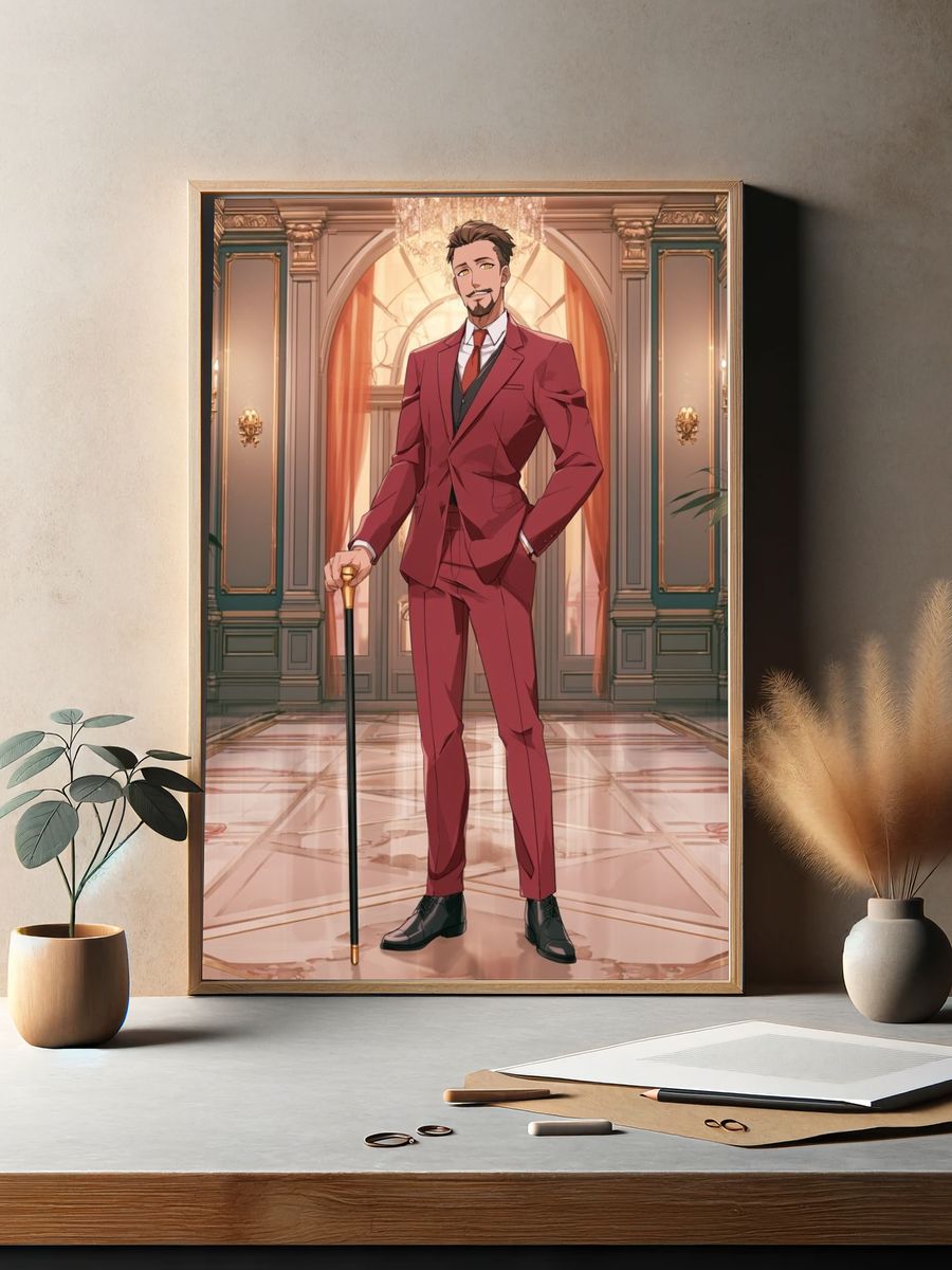 Elegant Anime Gentleman Illustration Poster. — room view 2