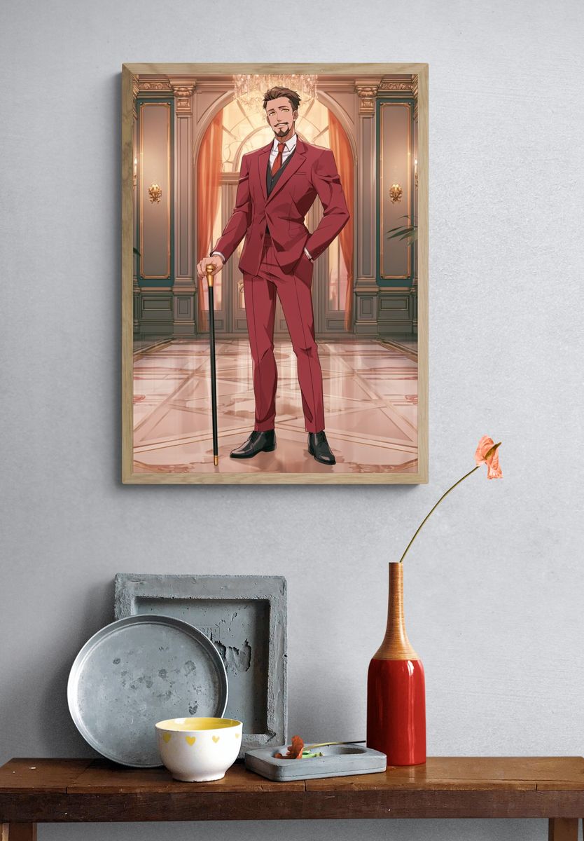 Elegant Anime Gentleman Illustration Poster. — room view 3