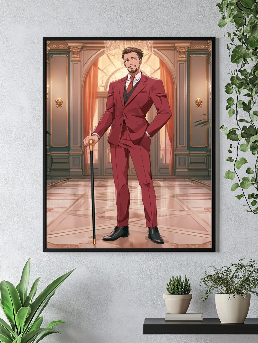 Elegant Anime Gentleman Illustration Poster. — room view 4