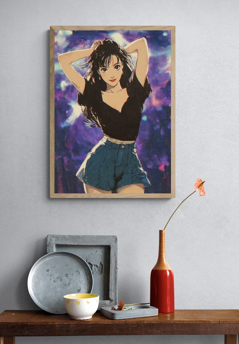 Anime Girl Neon Glow Poster. — room view 3