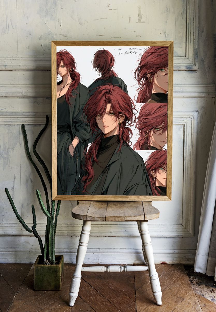 Red-Haired Anime Character Poster. — room view 1