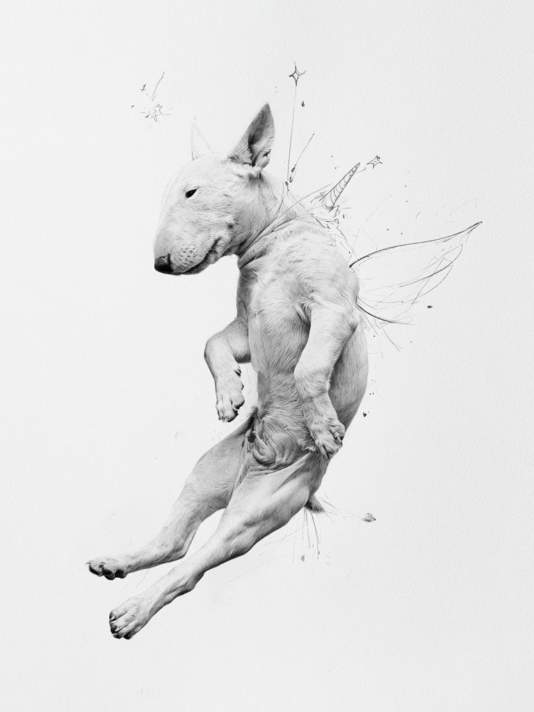 Flying Bull Terrier Illustration Poster. poster detail