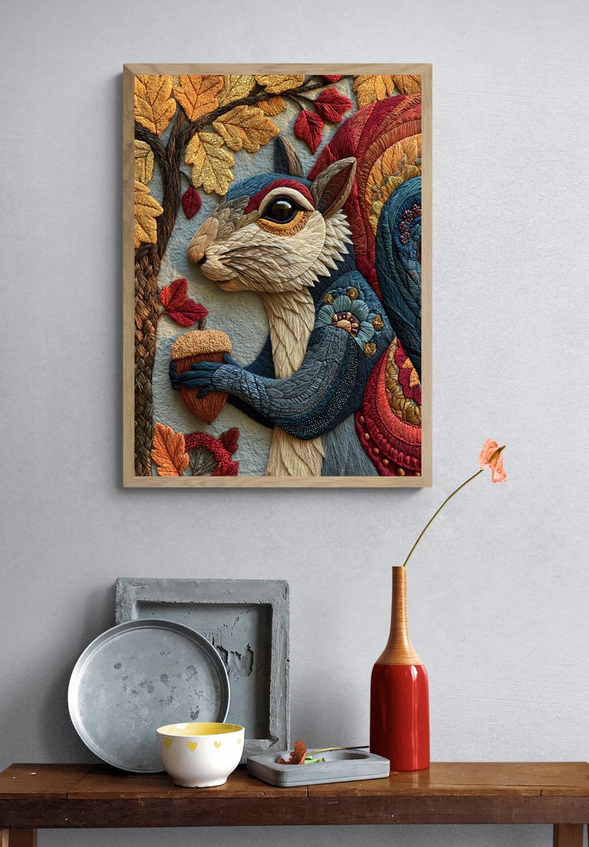 Autumn Rabbit Embroidery Print. — room view 3