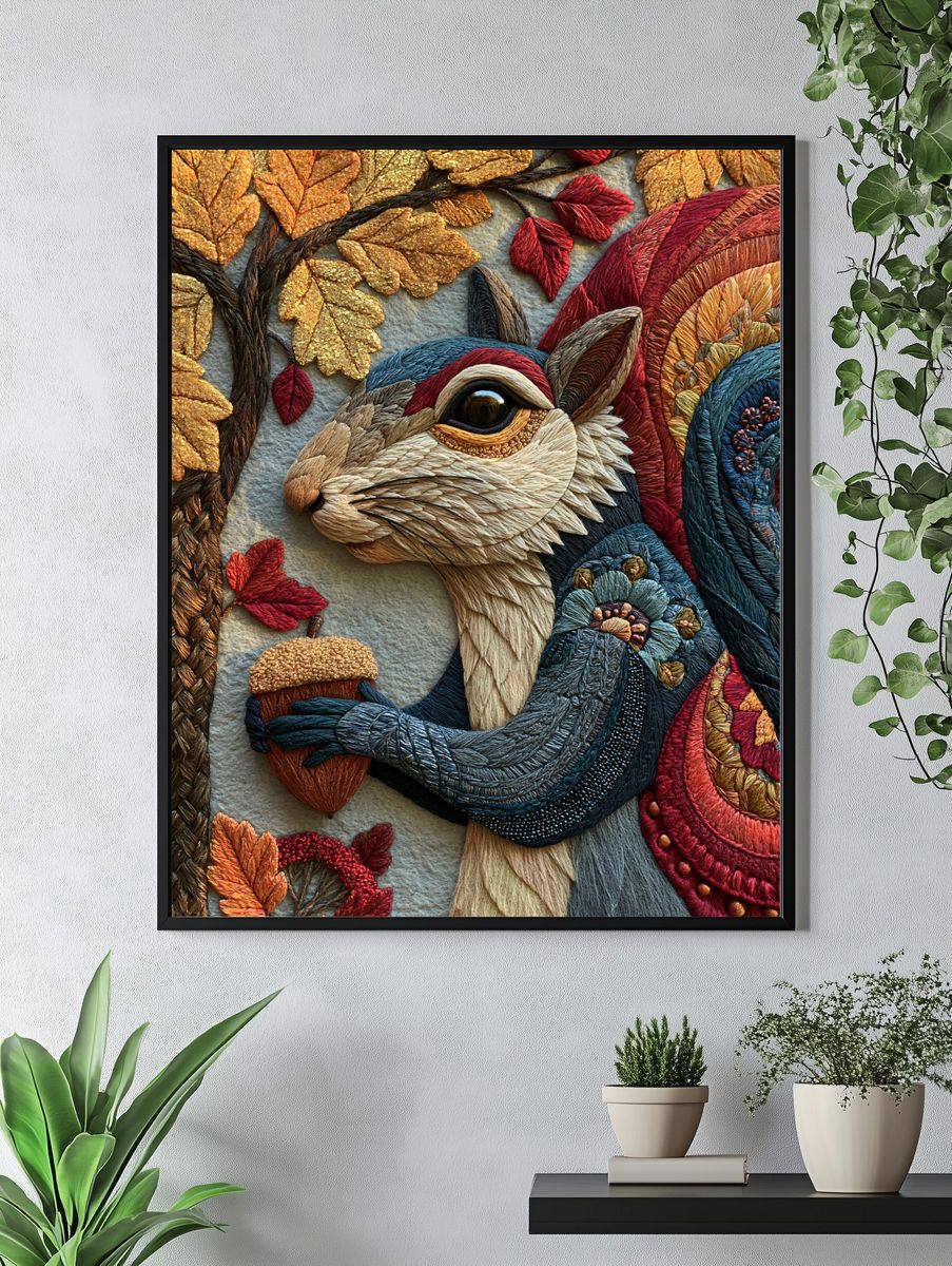 Autumn Rabbit Embroidery Print. — room view 4