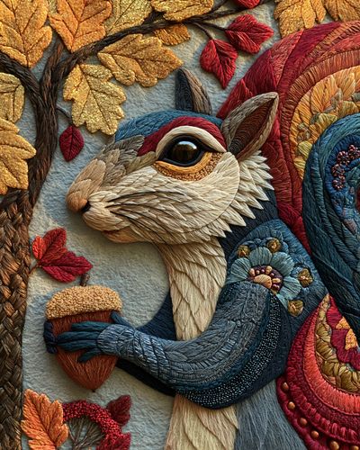 Autumn Rabbit Embroidery Print. poster