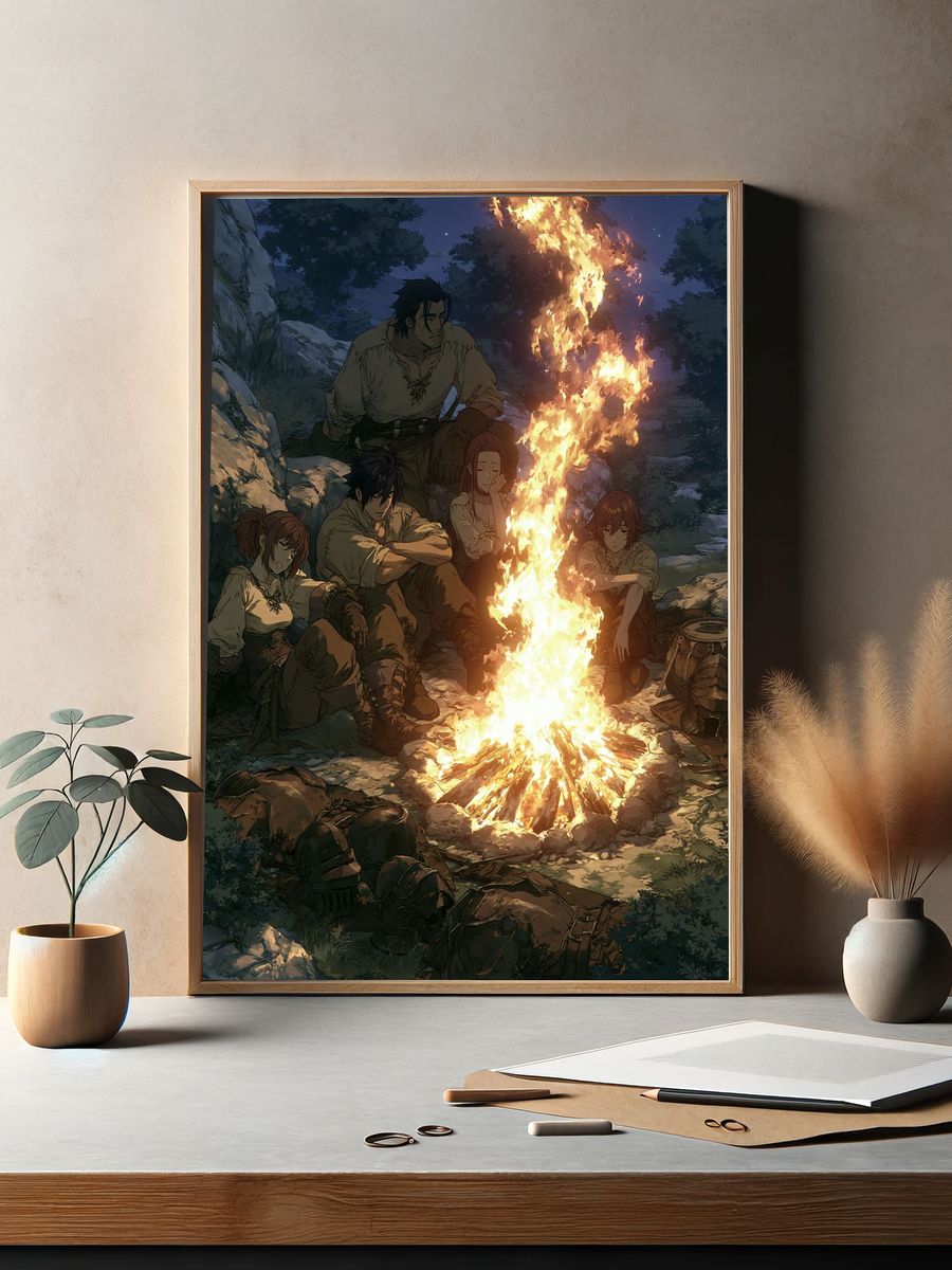 Campfire Night Scene Anime Poster. — room view 2