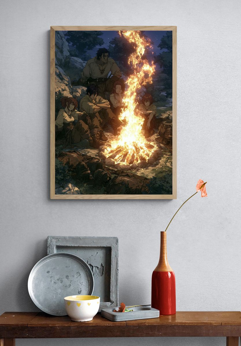 Campfire Night Scene Anime Poster. — room view 3