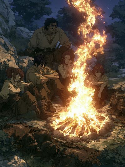 Campfire Night Scene Anime Poster.