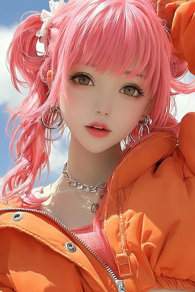 Pink-Haired Anime Portrait Print.