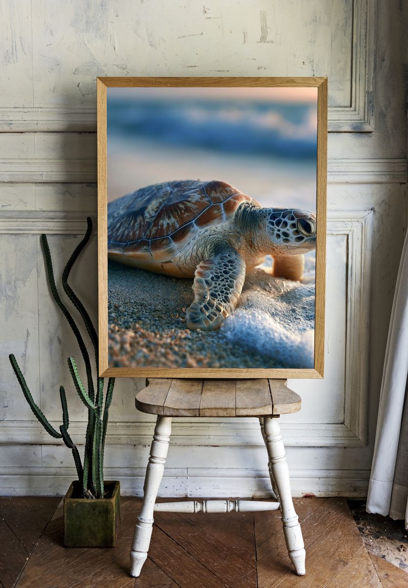 Sea Turtle Shoreline Photography Poster. room preview
