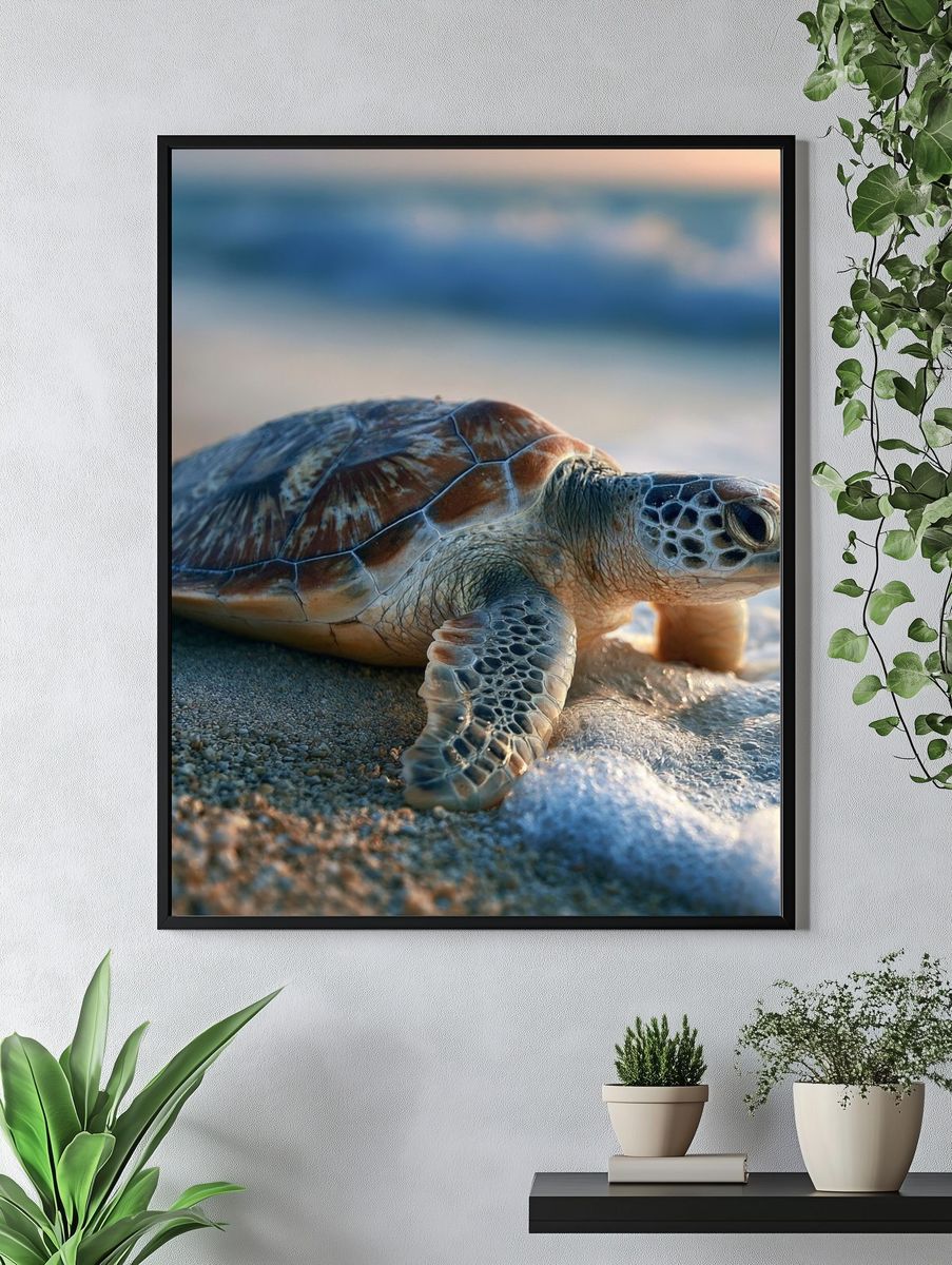 Sea Turtle Shoreline Photography Poster. — room view 4