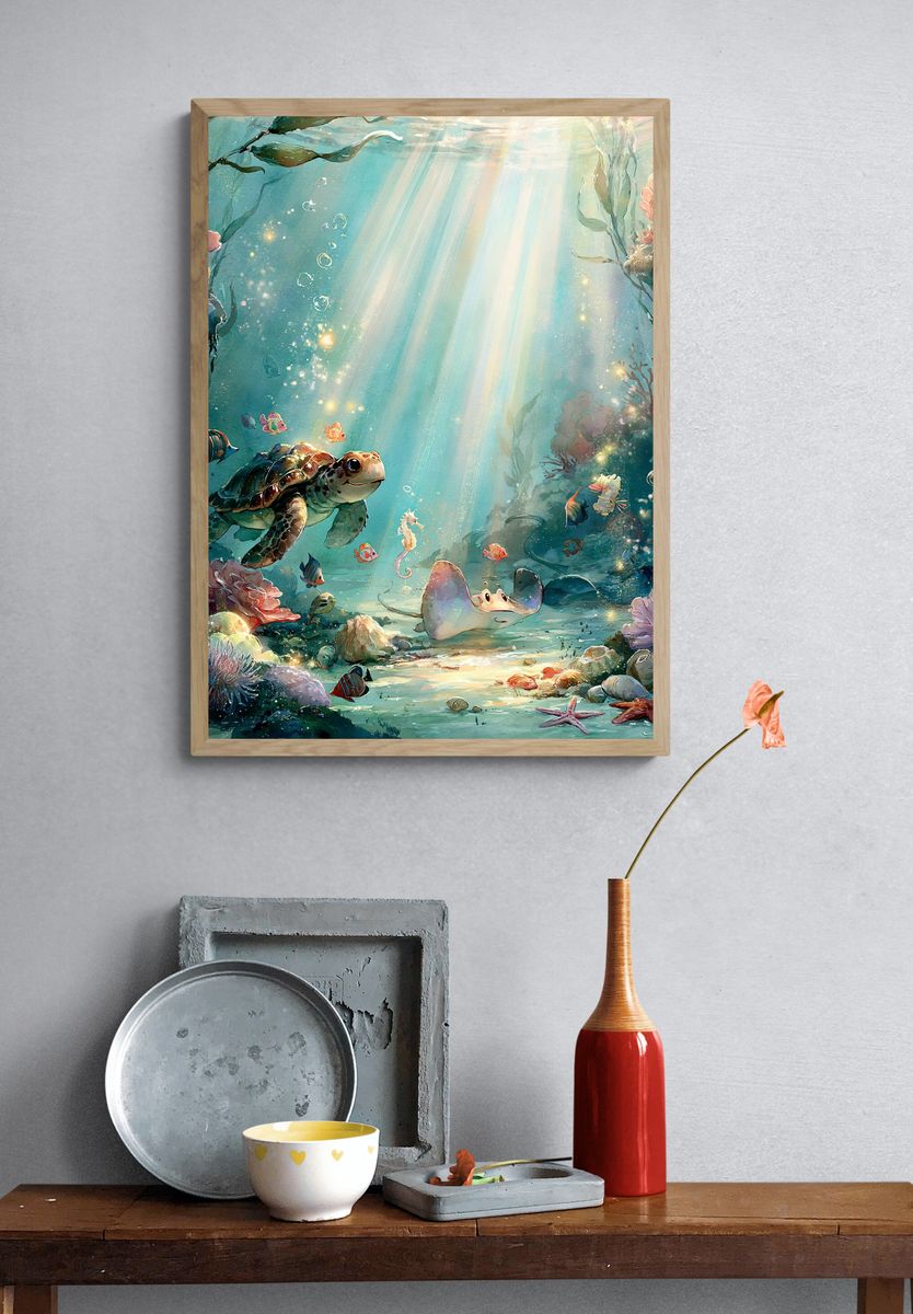 Underwater Turtle Garden Print. — room view 3
