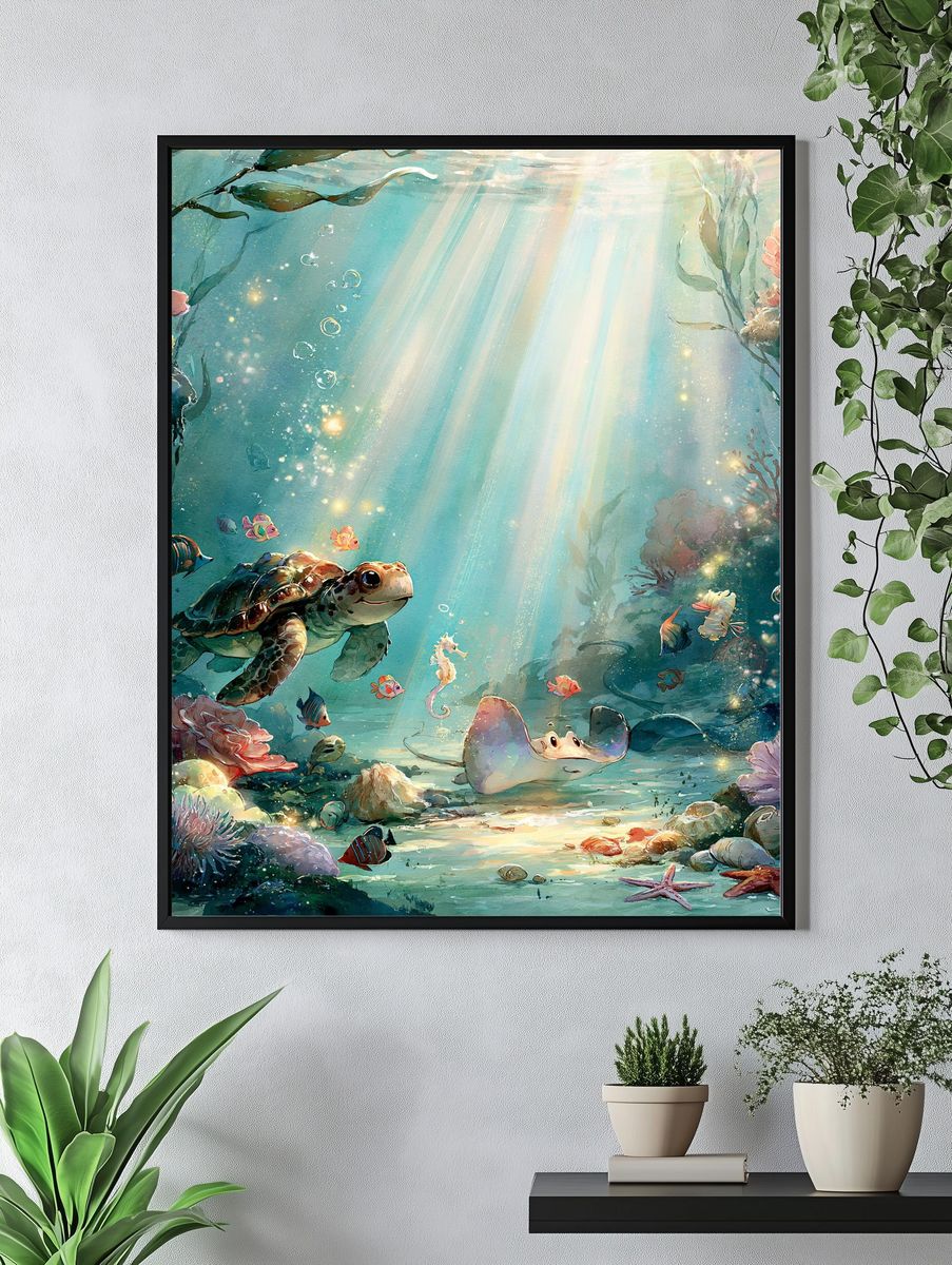 Underwater Turtle Garden Print. — room view 4