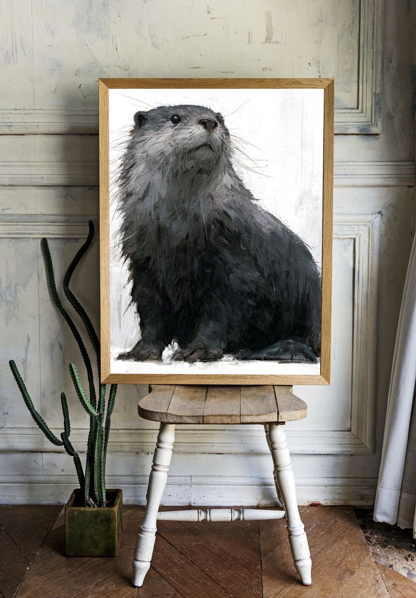 Otter Portrait Illustration Poster. room preview