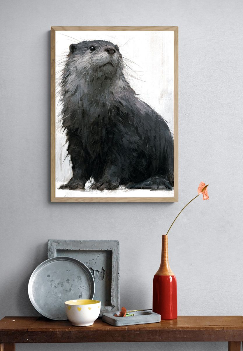 Otter Portrait Illustration Poster. — room view 3