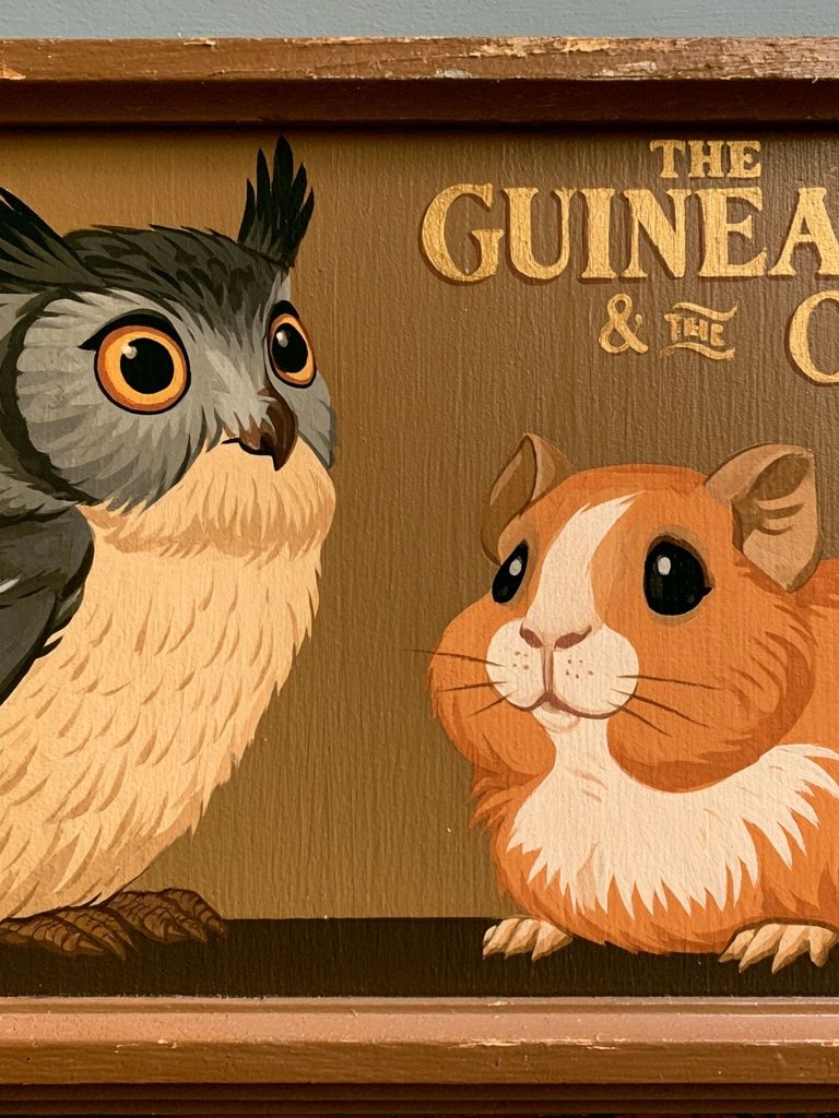Guinea Pig and Owl Illustration Poster. poster detail