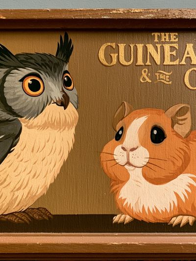 Guinea Pig and Owl Illustration Poster.