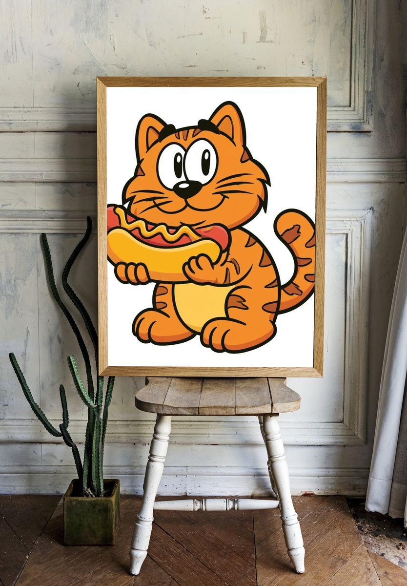 Hot Dog Cat Cartoon Poster. — room view 1