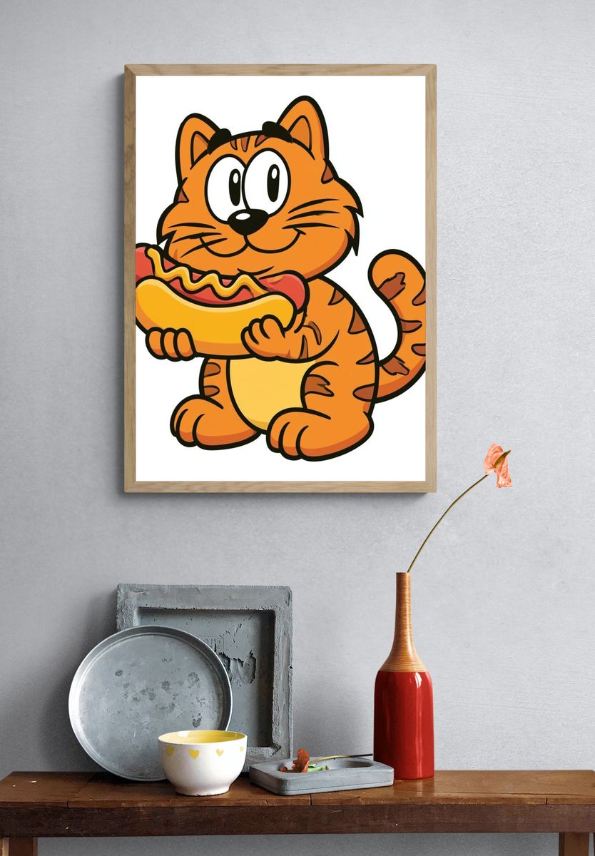 Hot Dog Cat Cartoon Poster. — room view 3
