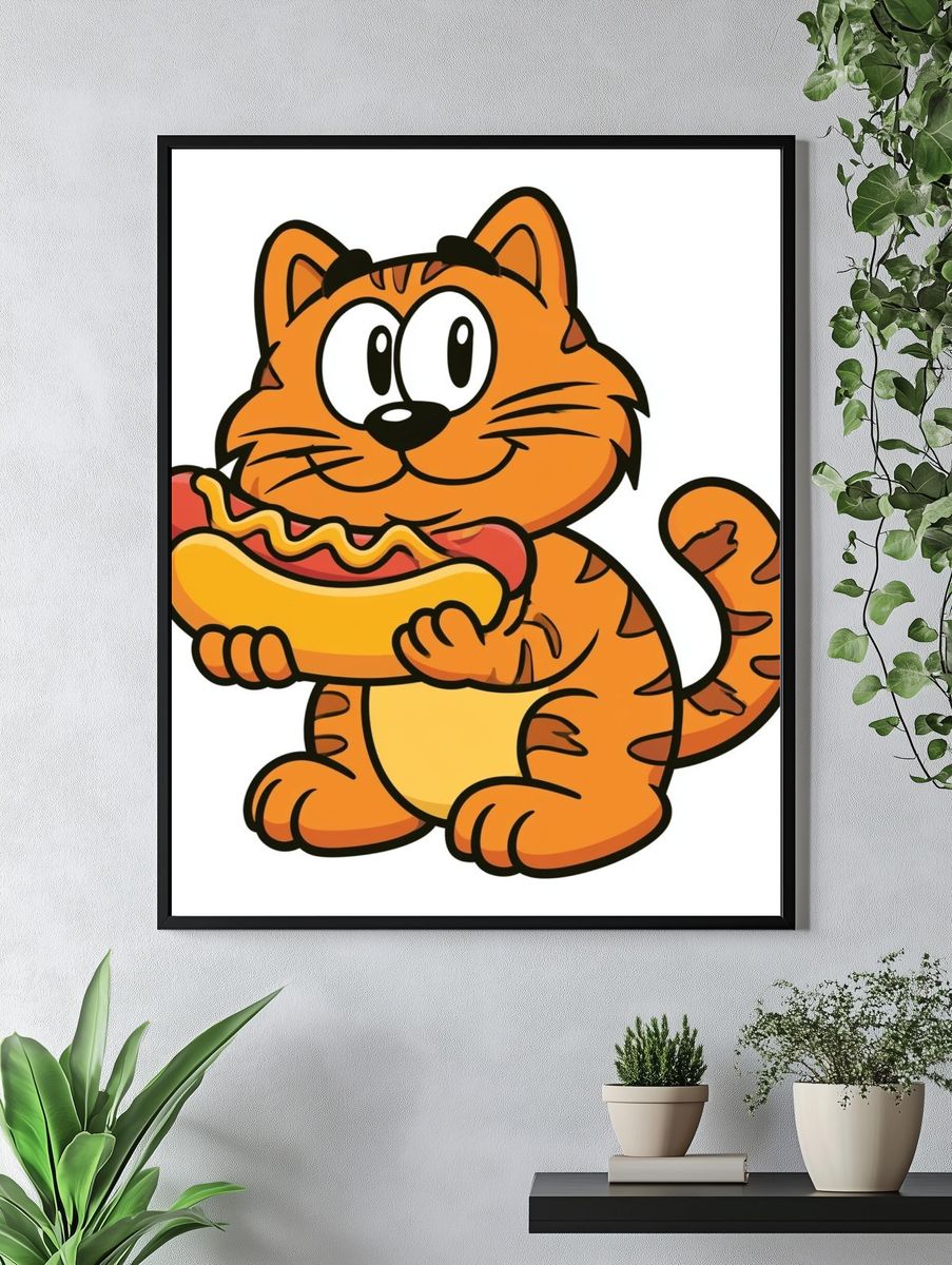 Hot Dog Cat Cartoon Poster. — room view 4