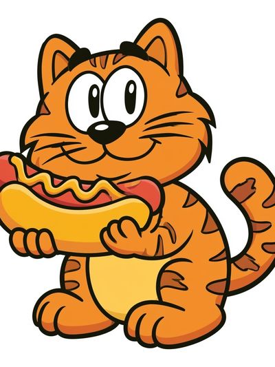 Hot Dog Cat Cartoon Poster.