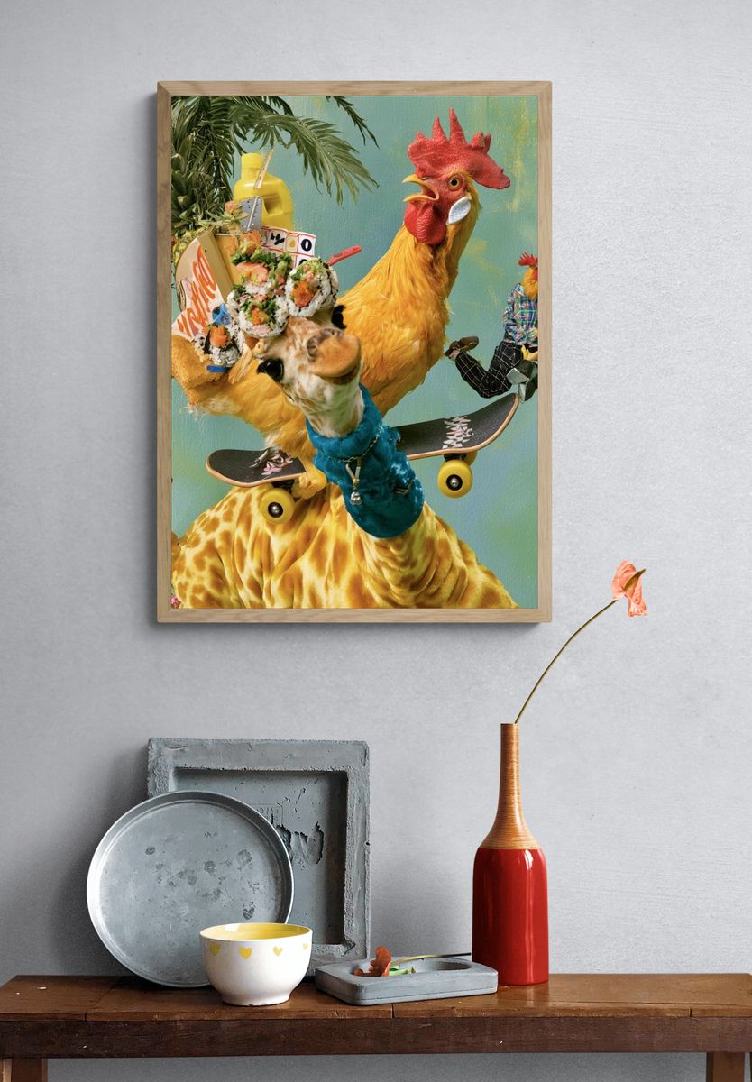 Surreal Chicken Skateboard Print. — room view 3