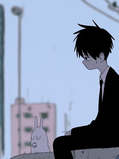 Anime Boy and Rabbit Cityscape Print.