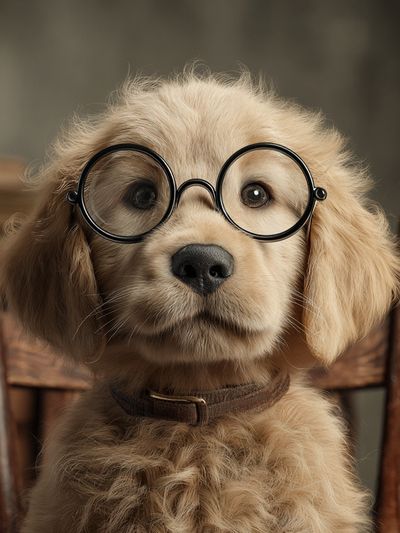 Puppy with Glasses Photography Poster. poster