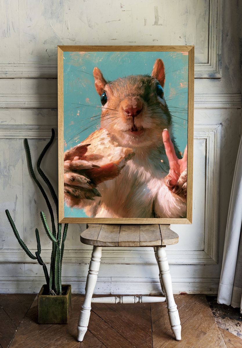 Squirrel Peace Sign Illustration Poster. — room view 1