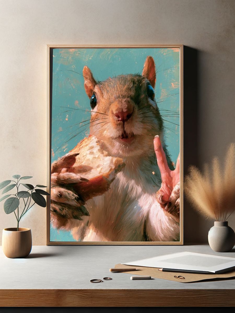 Squirrel Peace Sign Illustration Poster. — room view 2