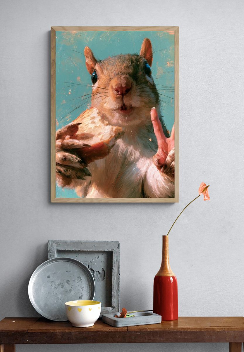 Squirrel Peace Sign Illustration Poster. — room view 3
