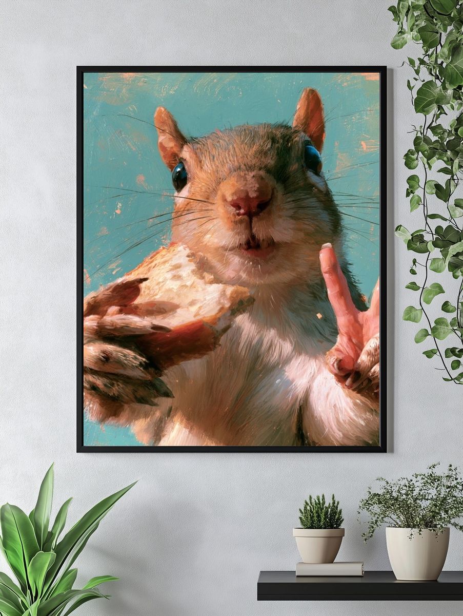 Squirrel Peace Sign Illustration Poster. — room view 4