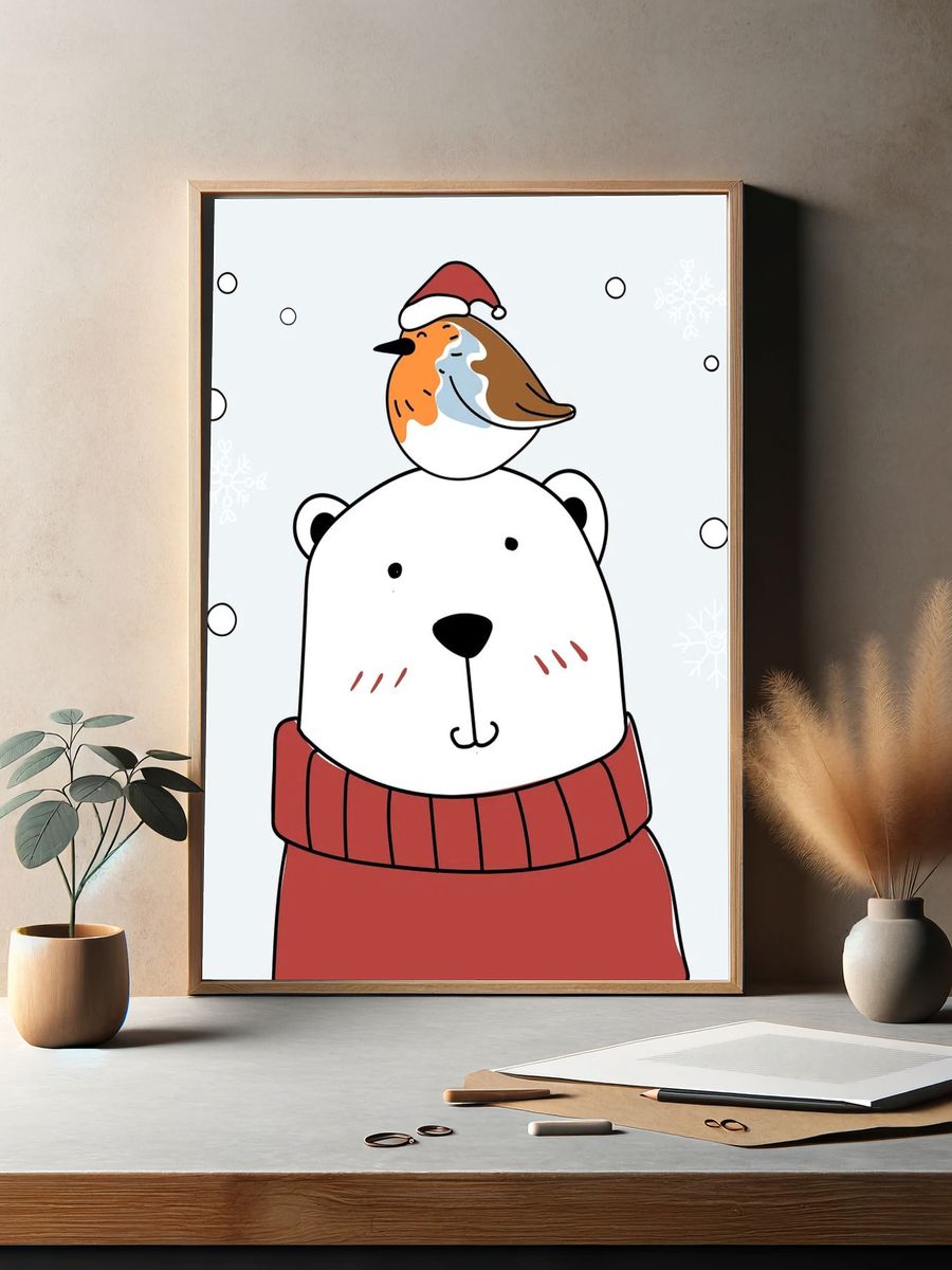 Hand drawn bear bird enjoying. — room view 2