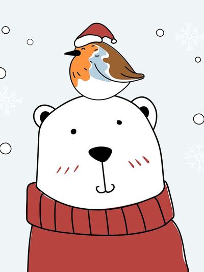 Hand drawn bear bird enjoying. poster
