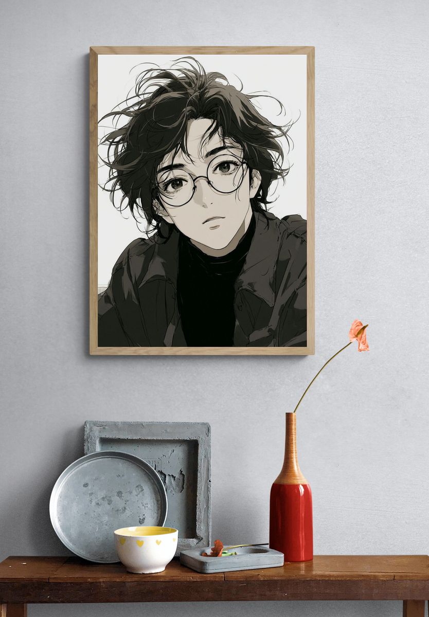 Anime Portrait with Glasses Poster. — room view 3