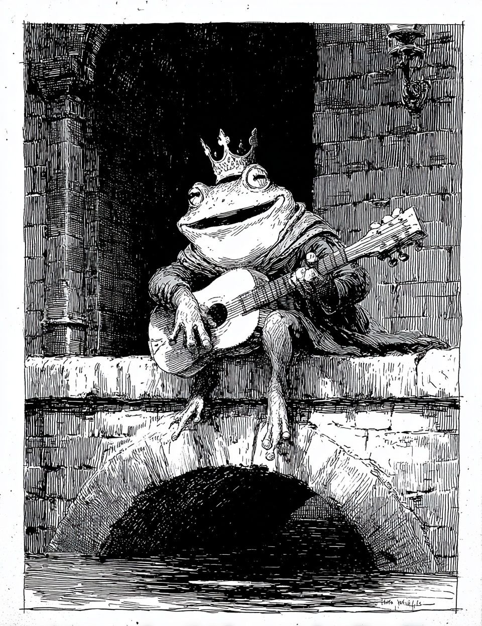 Crowned Frog Guitarist Print. poster detail