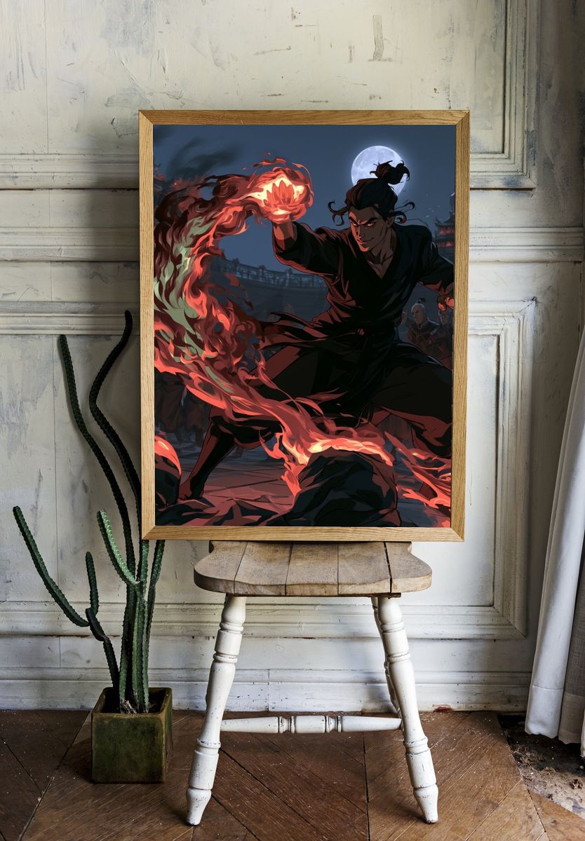 Firebender Warrior Anime Poster. — room view 1