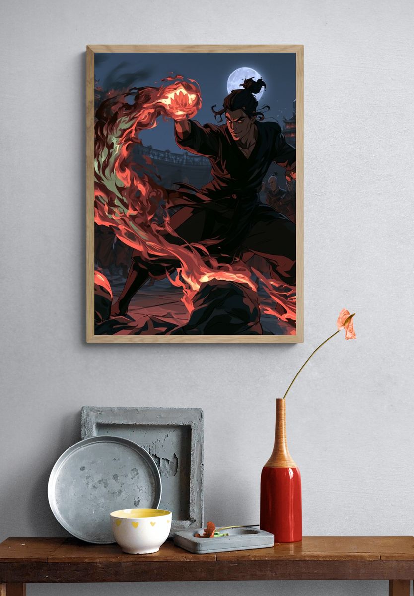 Firebender Warrior Anime Poster. — room view 3