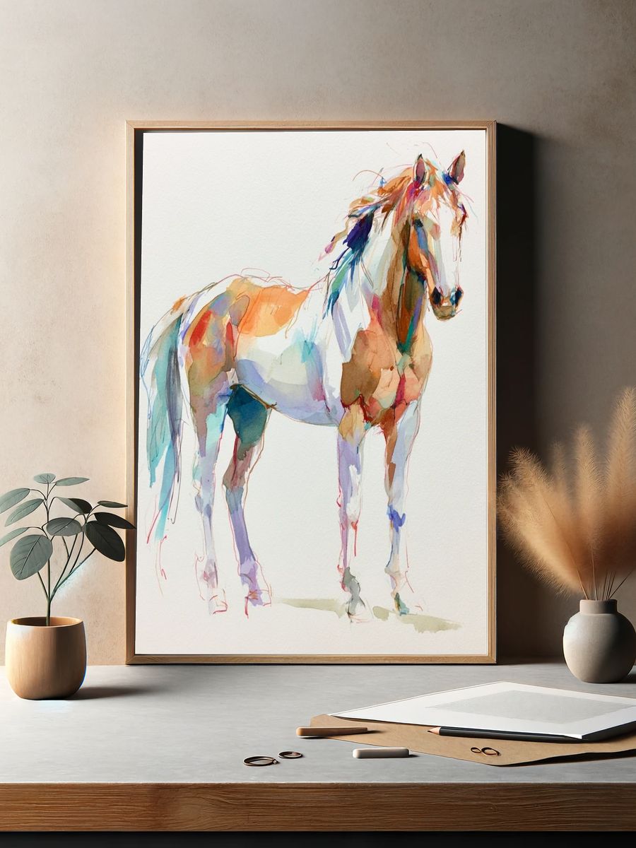 Colorful Horse Watercolor Poster. — room view 2
