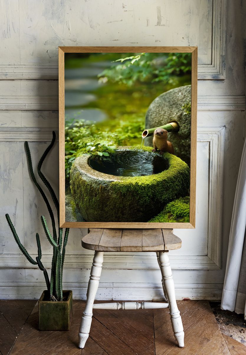 Mossy Garden Otter Photography Poster. — room view 1