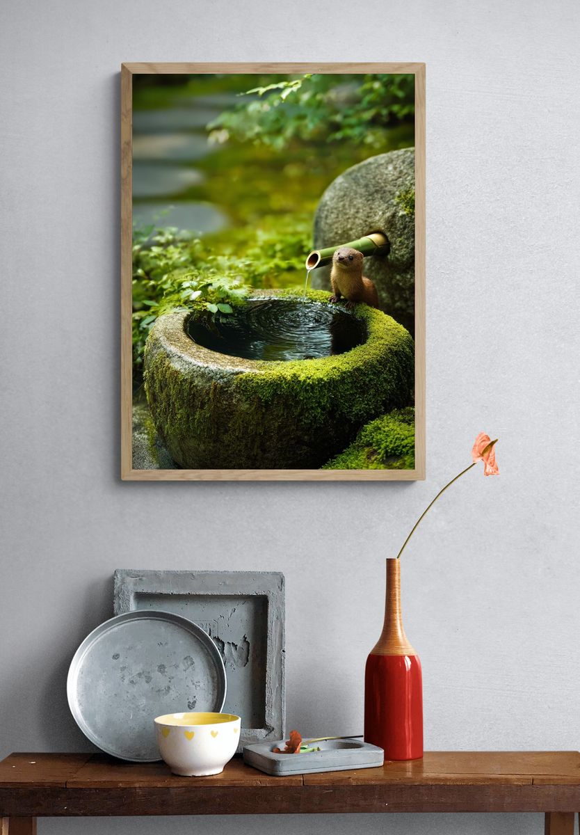 Mossy Garden Otter Photography Poster. — room view 3