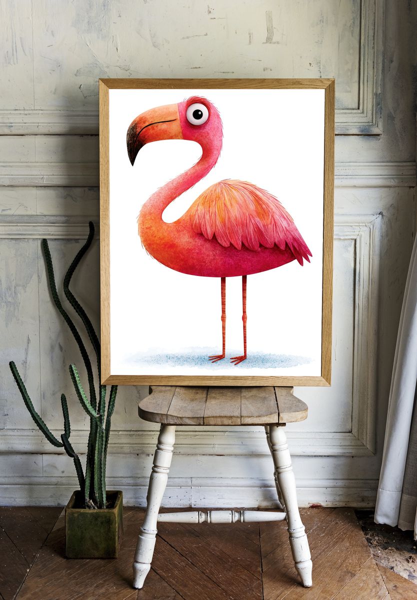 Pink Flamingo Watercolor Print. — room view 1
