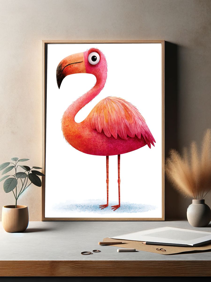 Pink Flamingo Watercolor Print. — room view 2